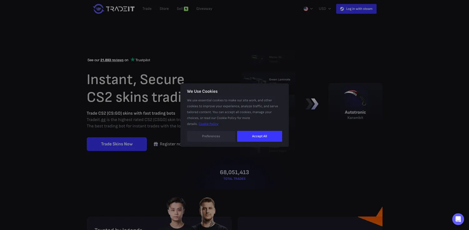 Screenshot of the TRADEIT website